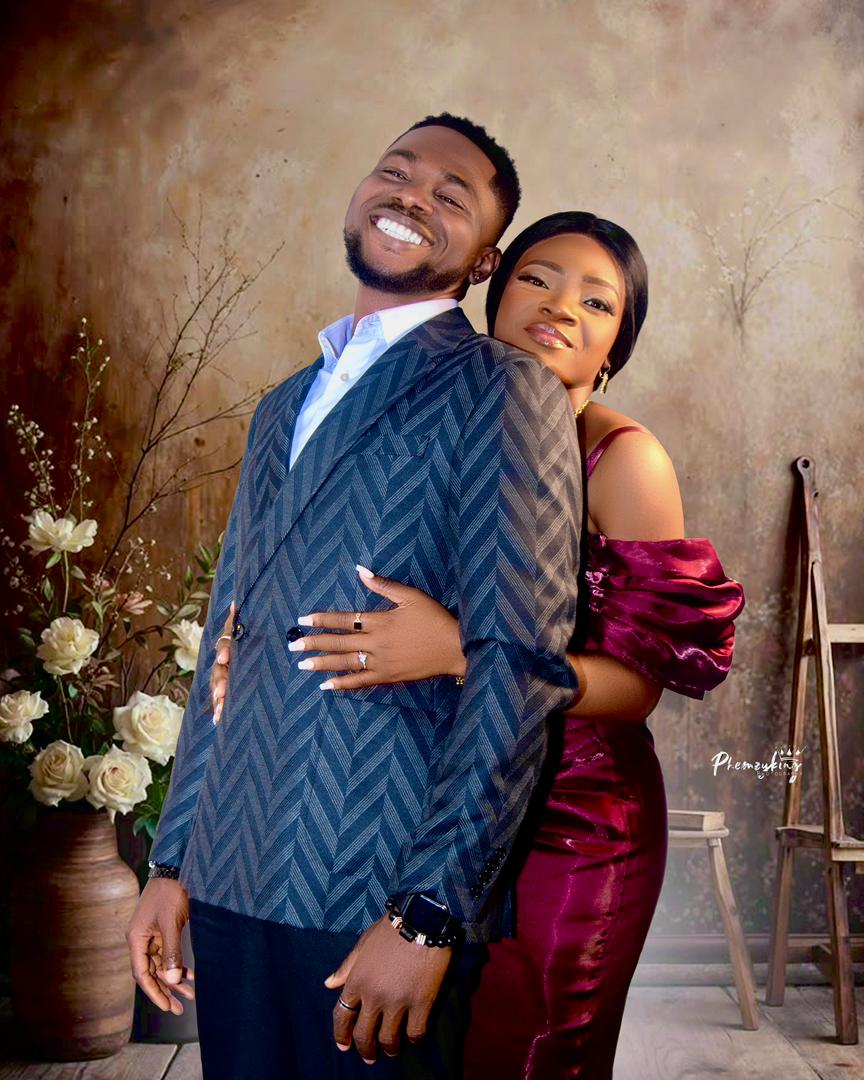 Couple portrait in burgundy and navy